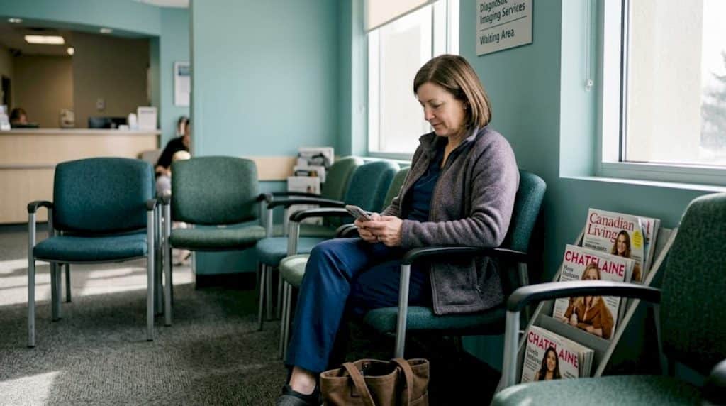Patient in Ontario imaging clinic waiting room