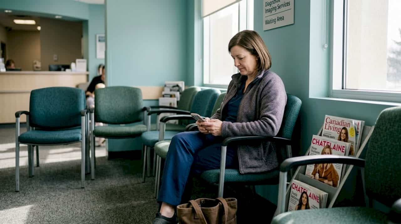 Patient in Ontario imaging clinic waiting room