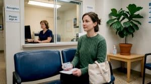 Patient waiting in imaging clinic reception